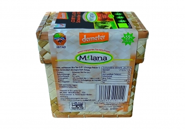 100 g MILANA Ceylon Demeter BIO-SCHWARZTEE LOSE OP1 Orange Pekoe 1 schwarzer Premium-Tee in HANDGEFLOCHTENEM TEEKÖRBCHEN, 55 Prozent des Verkaufspreises ist SOZIALE HILFSLEISTUNG - Der Tee, ... der nach Liebe schmeckt. Fair und nachhaltig hergestellt.